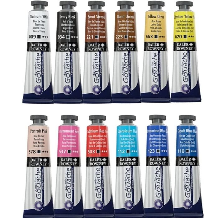 Daler Rowney Aquafine Gouache Color Starter Paint Pack of 12 15ml