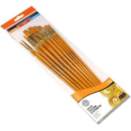 Daler Rowney Long Handle Gold Taklon Synthetic Hair Paint Brush Set Of 10 Pcs