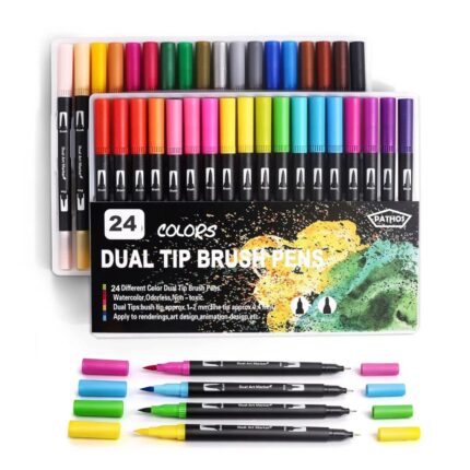 Dual Tip Watercolor Brush Pen Marker and Fine Liner Pack of 12