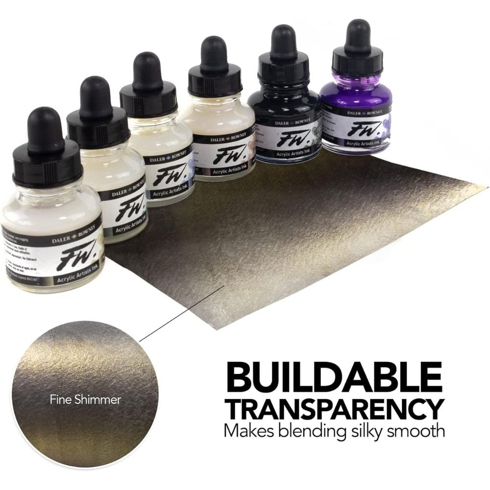 Daler Rowney Fw Artists Acrylic Ink Shimmering Colors Pack Of 6