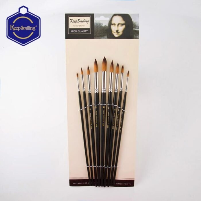 Keep Smiling Long Handle Artist Wooden Round Brushes Set Of 9 Pcs