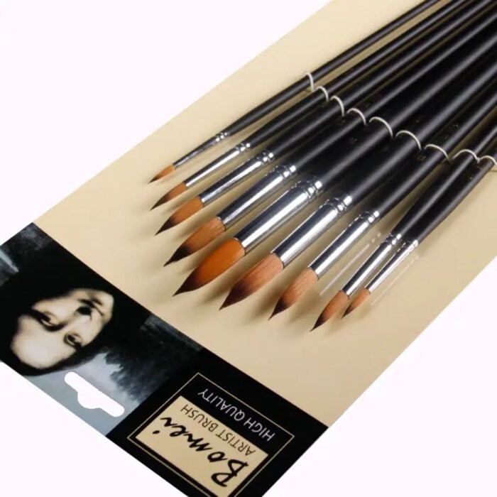 Keep Smiling Long Handle Artist Wooden Round Brushes Set Of 9 Pcs