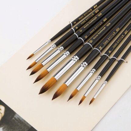 Keep Smiling Long Handle Artist Wooden Round Brushes Set Of 9 Pcs