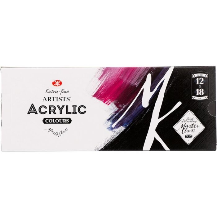 Masterclass Extra Fine Artist Acrylic Paints Pack Of 12 18ml