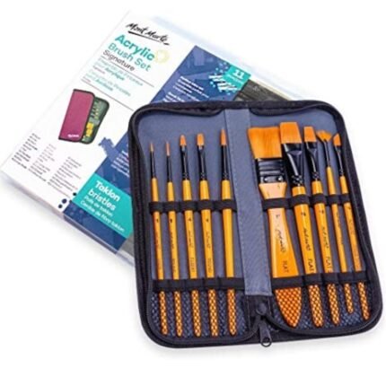 Mont Marte Paint Brush Set Acrylic Taklon Bristle In Wallet 11pc