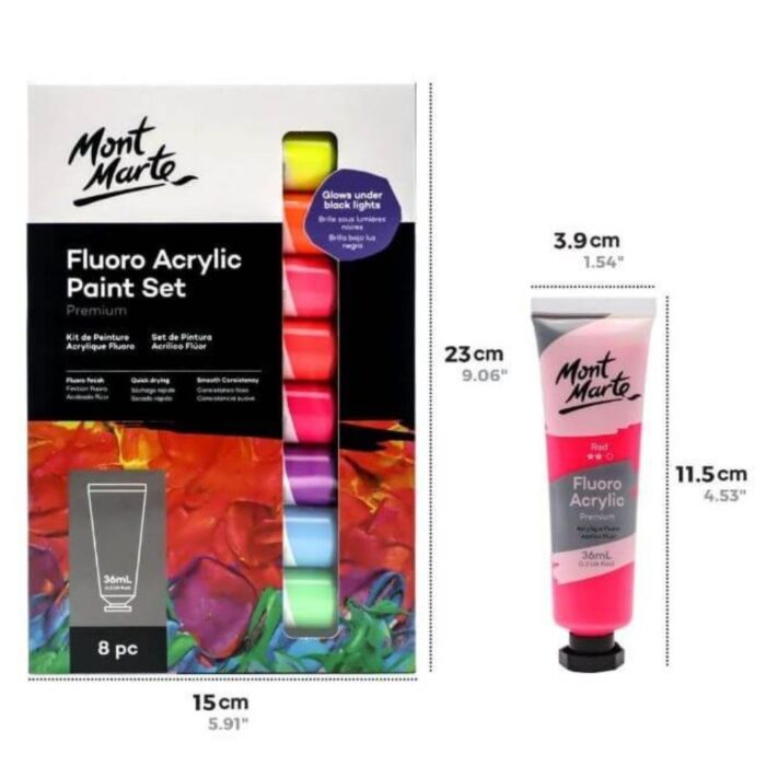 Mont Marte Premium Fluoro Acrylic Paint Pack Of 8 36ml 1 Art Supplies Store Online Pakistan