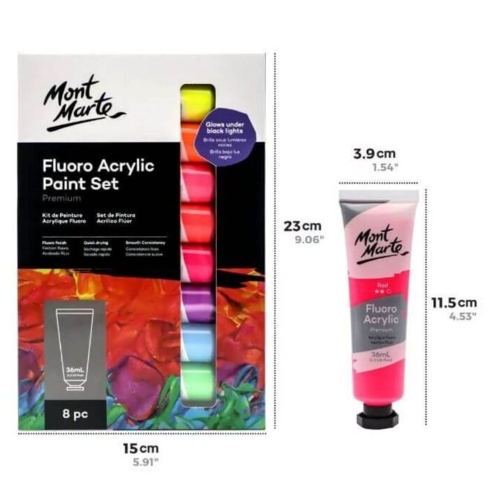 Mont Marte Premium Fluoro Acrylic Paint Pack Of 8 36ml - Image 2