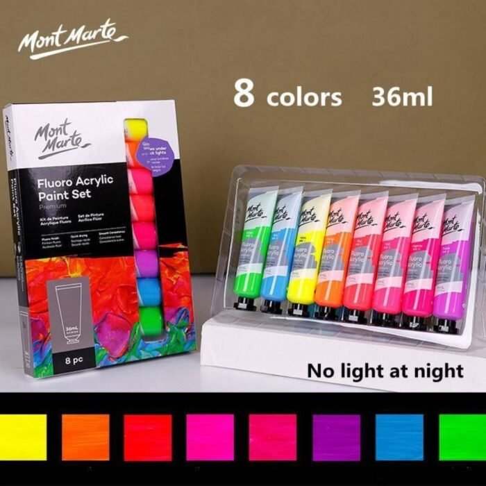 Mont Marte Premium Fluoro Acrylic Paint Pack Of 8 36ml