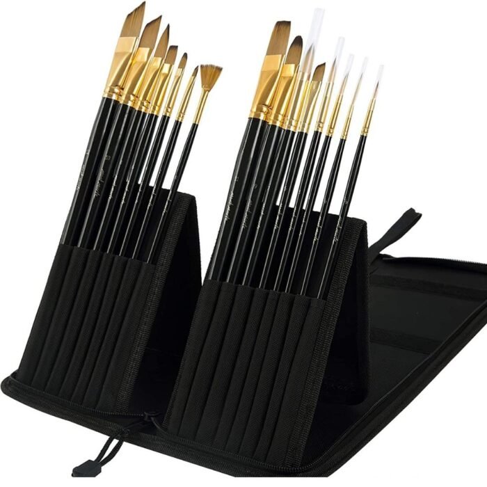 Mont Marte Studio Nylon Hair Paint Brush Set in Easel Wallet 15 Pcs