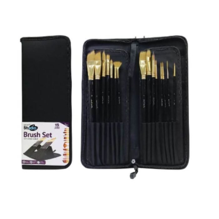 Mont Marte Studio Nylon Hair Paint Brush Set in Easel Wallet 15 Pcs