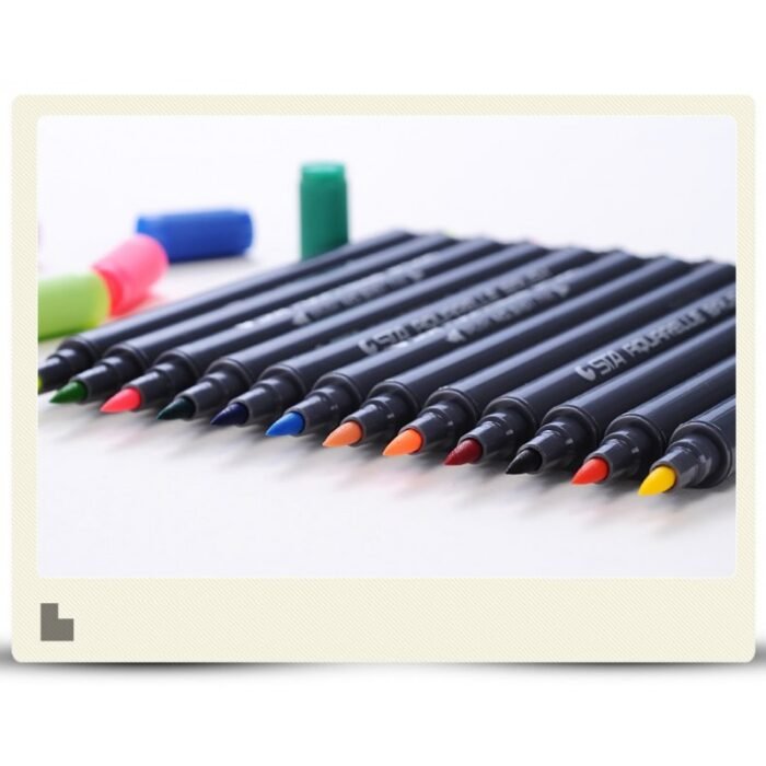 STA Dual Tip Waterbase Brush Pen, Markers Pack of 12