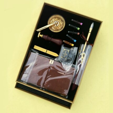 Vintage Calligraphy Feather Dip Pen Set With Stand And Diary