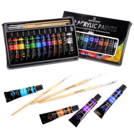 Worison Acrylic Paint Pack of 24 12ml with 3 Brushes