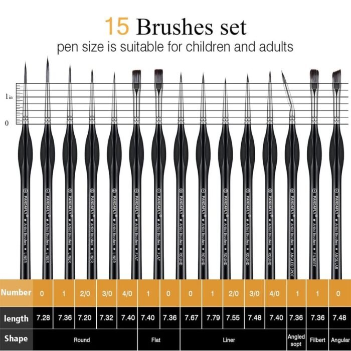 Worison Miniature Detailing Painting Brush Set of 15 With Roll