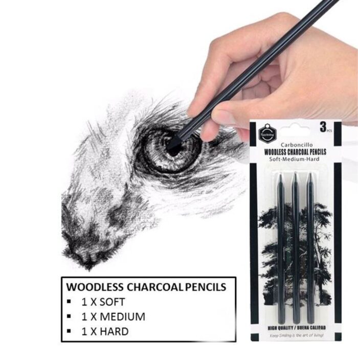 keep Smiling Woodless Charcoal Pencil Set Of 3