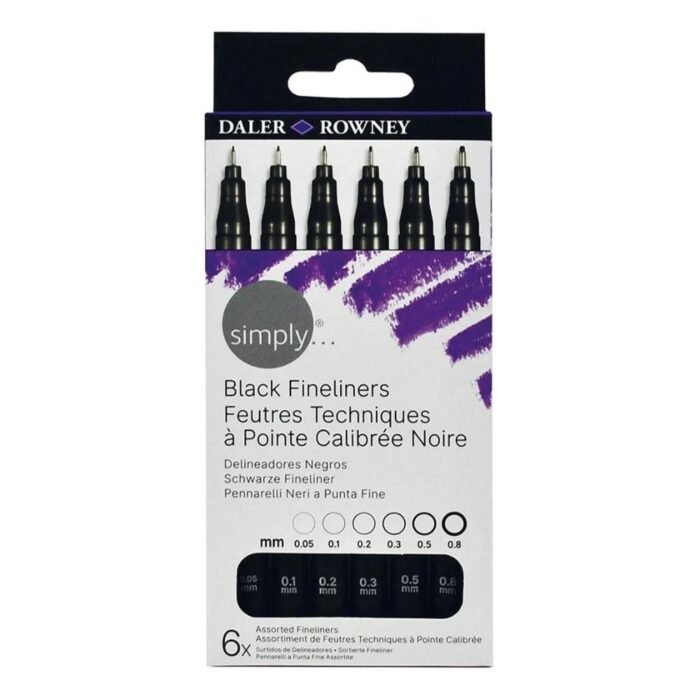 Daler Rowney Simply Black Fineliner Pen Set of 6