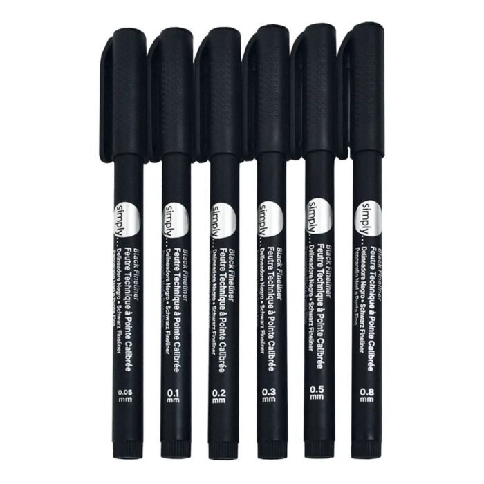 Daler Rowney Simply Black Fineliner Pen Set of 6