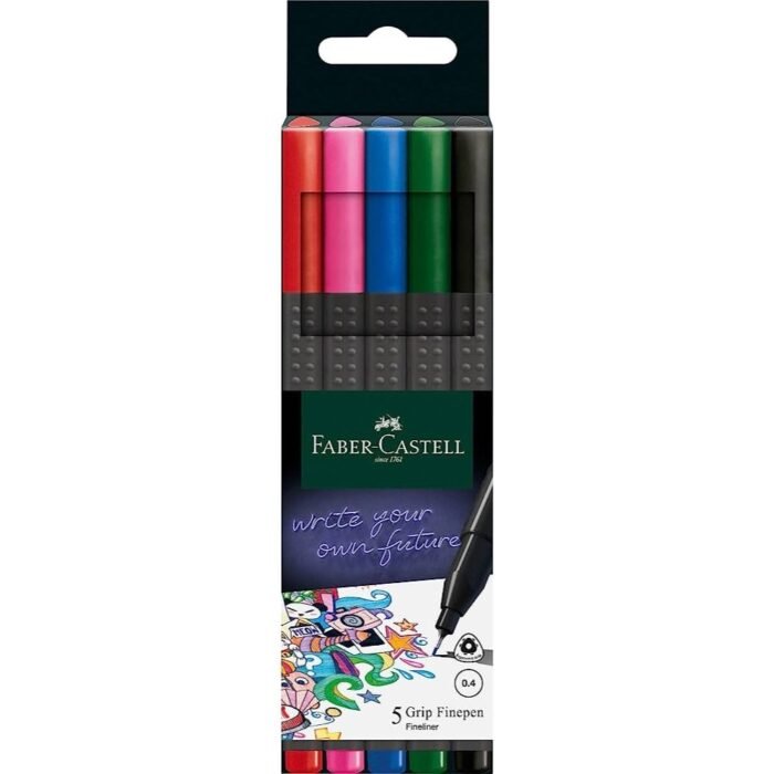 Faber-Castell Grip Finepen Fineliner Basic with Metal Fineliner Tip 0.4 mm Pack of 5