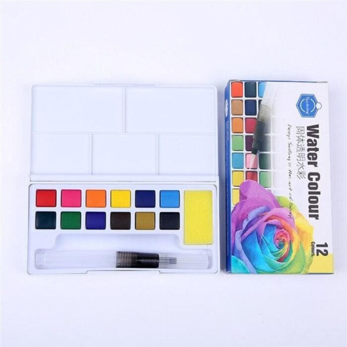 Keep Smiling Solid Watercolor Paint Box With Paint Brush