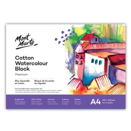 Mont Marte Premium Cotton Watercolour Paper Block 300gsm A4 12 Sheet