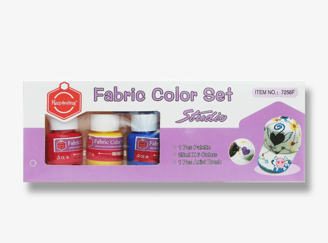 Keep Smiling Fabric Color Paint Set 6x25ml With Paint Palette And Brush