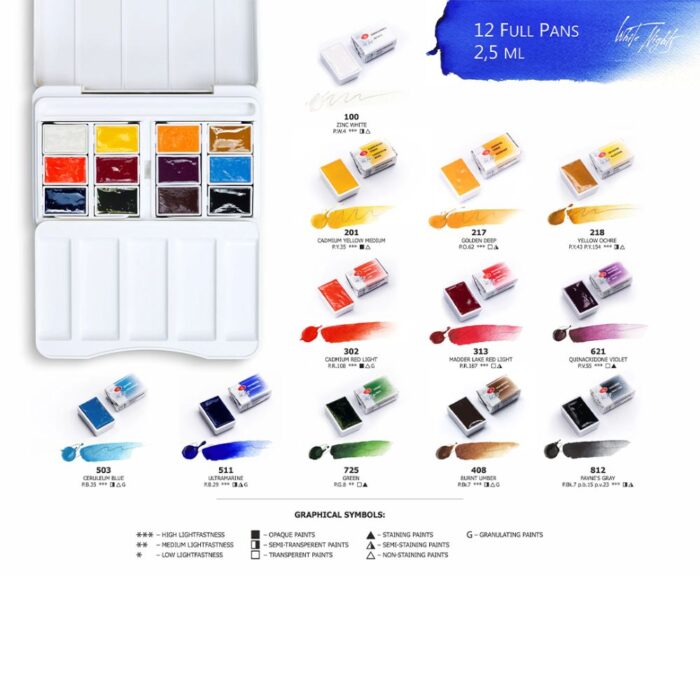 White Nights Artists Watercolor Set Of 12 Full Pans