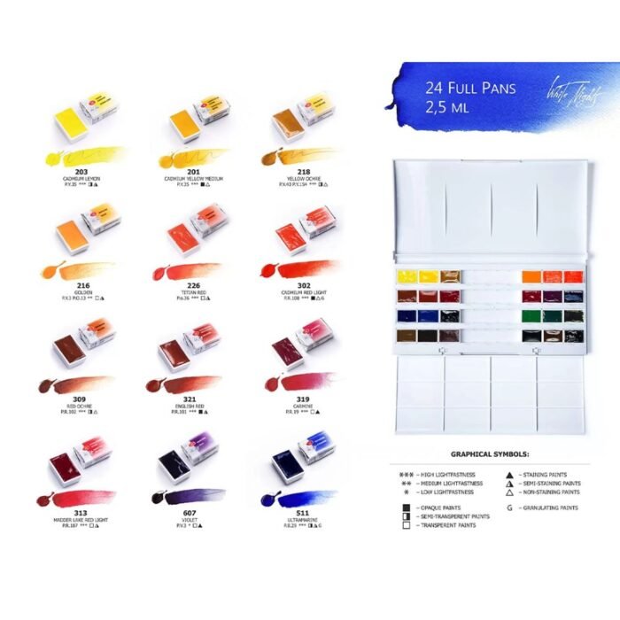 White Nights Artists Watercolour Set Of 24 Full Pans