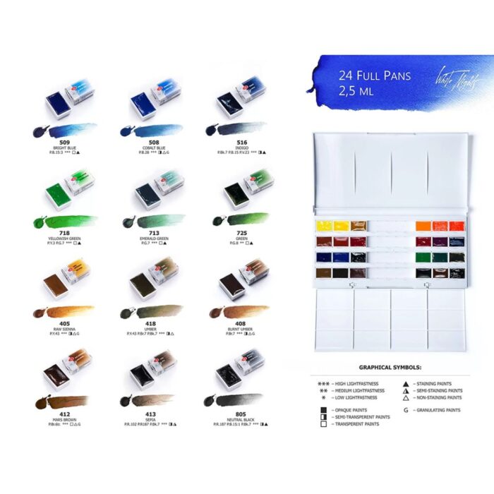 White Nights Artists Watercolour Set Of 24 Full Pans