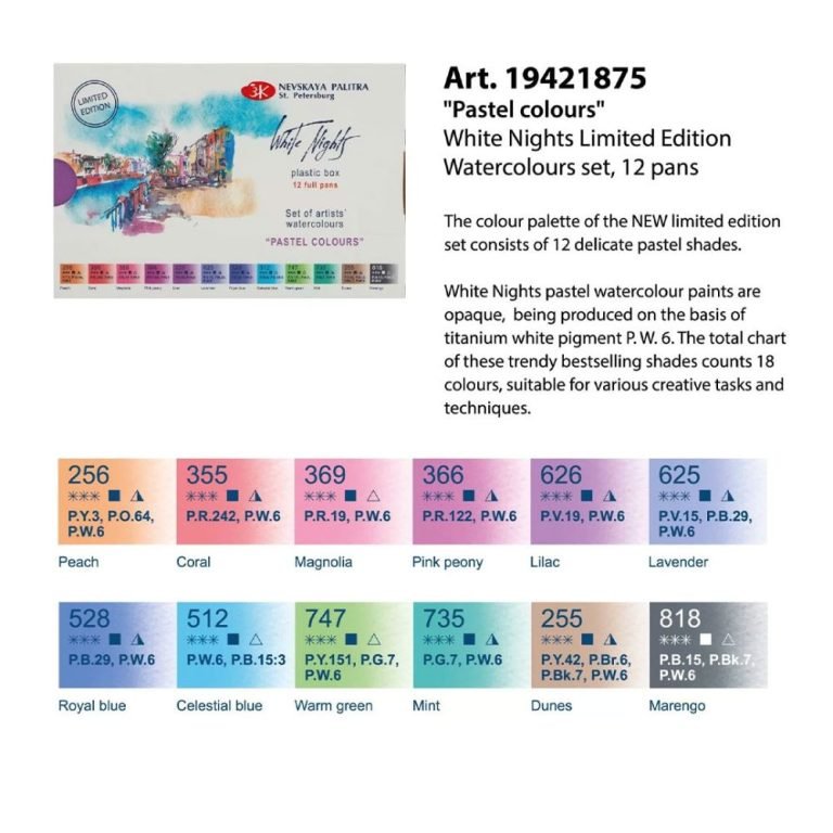 White Nights Pastel Watercolor Set Of 12 Full Pans