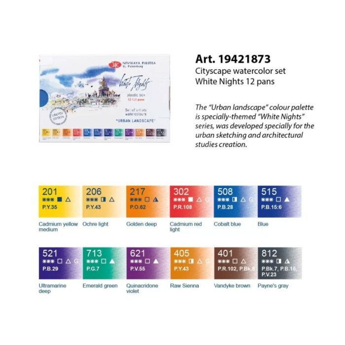 White Nights Urban Landscape Watercolor Set Of 12 Full Pans