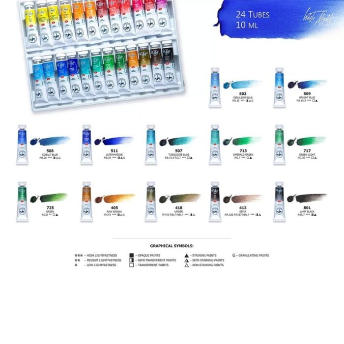 White Nights Watercolour Paints Set Of 24 Tubes 10ml