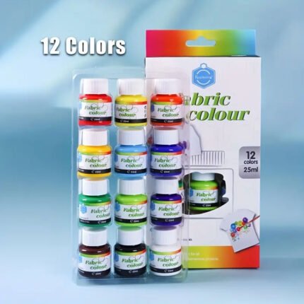 Permanent fabric paint jar set of 12 colors, 25ml each, for fabric painting