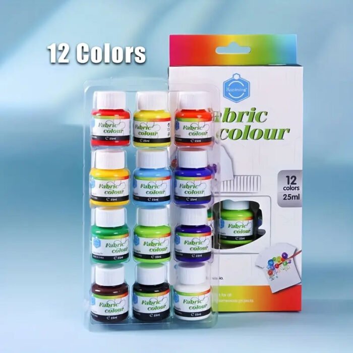 Permanent fabric paint jar set of 12 colors, 25ml each, for fabric painting