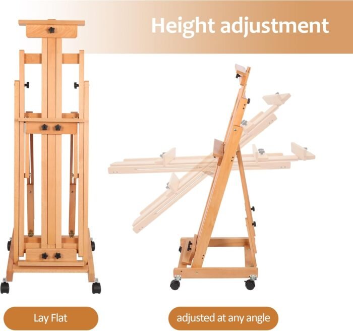 Adjustable height feature of the Professional Artist Wooden Master Easel.