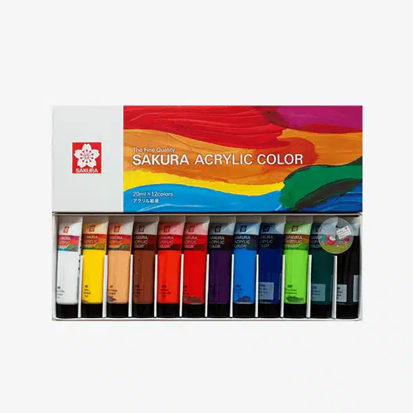 Sakura-Acrylic-12pcs-Color-Set-20ml-tube Sakura Acrylic Paint 12 Colors Set 20ml Tube - Image 1