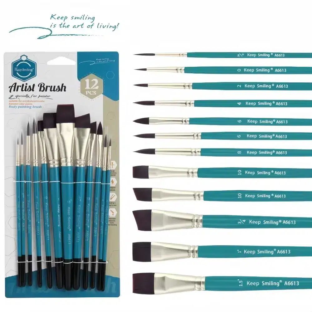 eAGinrdUIuSqbVGpiyF0dVXIjp4R4F55uxrCujQt Keep Smiling Nylon Hair Artist Paint Brush Set Of 12 - Image 1