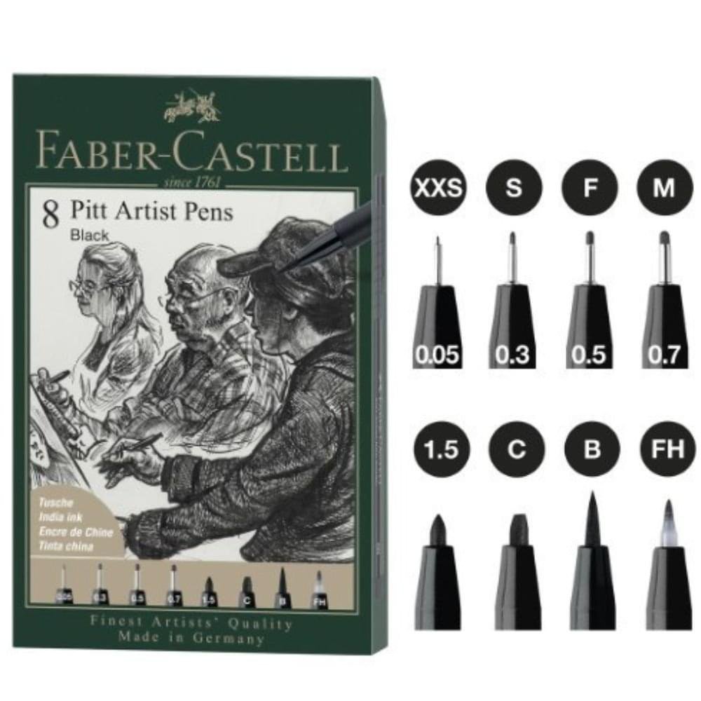 Faber Castell Artist Pen Assorted Sizes Pack of 8 Faber Castell Artist Pen Assorted Sizes Pack of 8