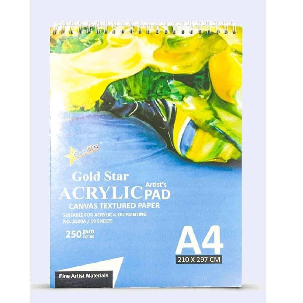 Gold Star Acrylic Pad For Painting A4 Size 18 Sheets - 250gsm Gold Star Acrylic Pad For Painting A4 Size 18 Sheets - 250gsm