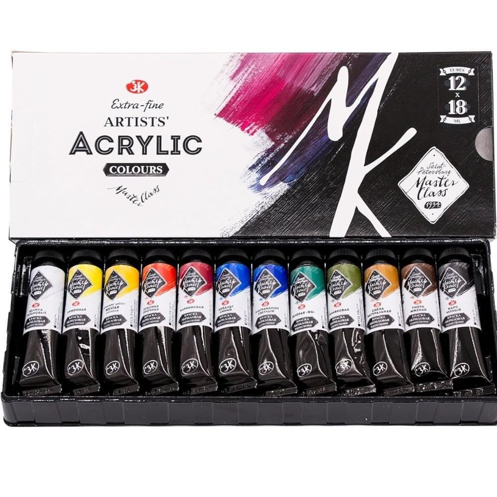 Masterclass Extra Fine Artist Acrylic Paints Pack Of 12 18ml Masterclass Extra Fine Artist Acrylic Paints Pack Of 12 18ml