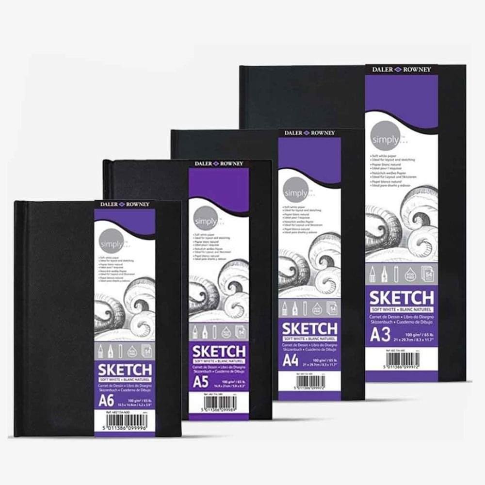 Daler Rowney Simply Black Hard Cover Sketchbook 54 Sheets 100gsm Daler Rowney Simply Black Hard Cover Sketchbook 54 Sheets 100gsm